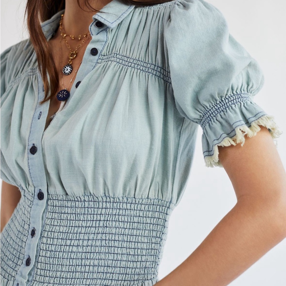 Pilcro Denim Smocked Blouse